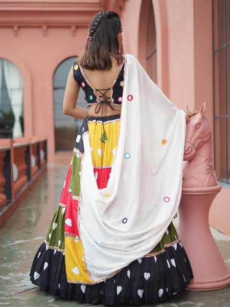 Multi Color Heart Printed Cotton Navratri  Special Lehenga Choli