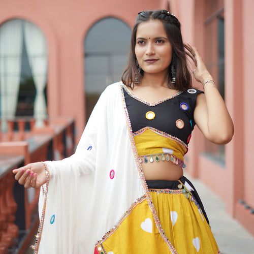 Multi Color Heart Printed Cotton Navratri  Special Lehenga Choli