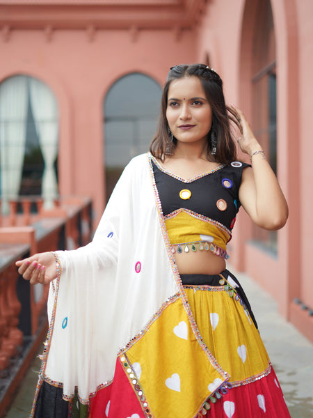 Multi Color Heart Printed Cotton Navratri  Special Lehenga Choli