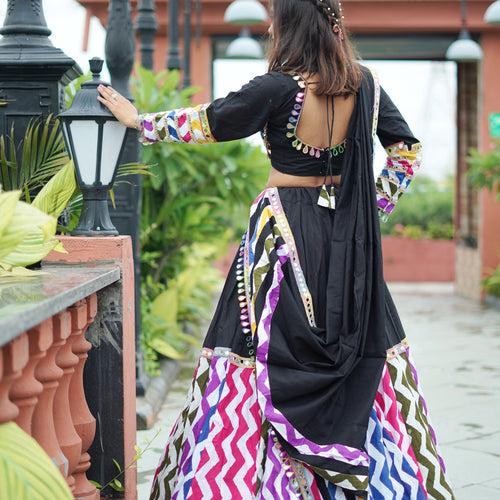 Black Color Leriya Printed Cotton Special Navratri Lehenga Choli