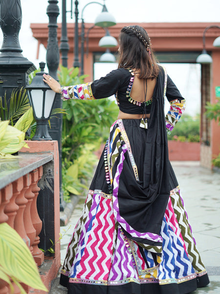 Black Color Leriya Printed Cotton Special Navratri Lehenga Choli