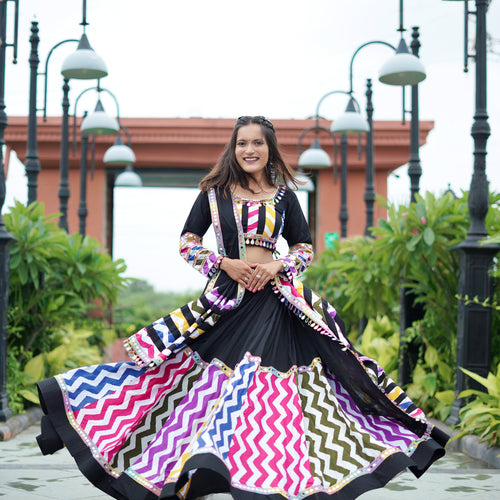 Black Color Leriya Printed Cotton Special Navratri Lehenga Choli