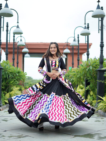 Black Color Leriya Printed Cotton Special Navratri Lehenga Choli