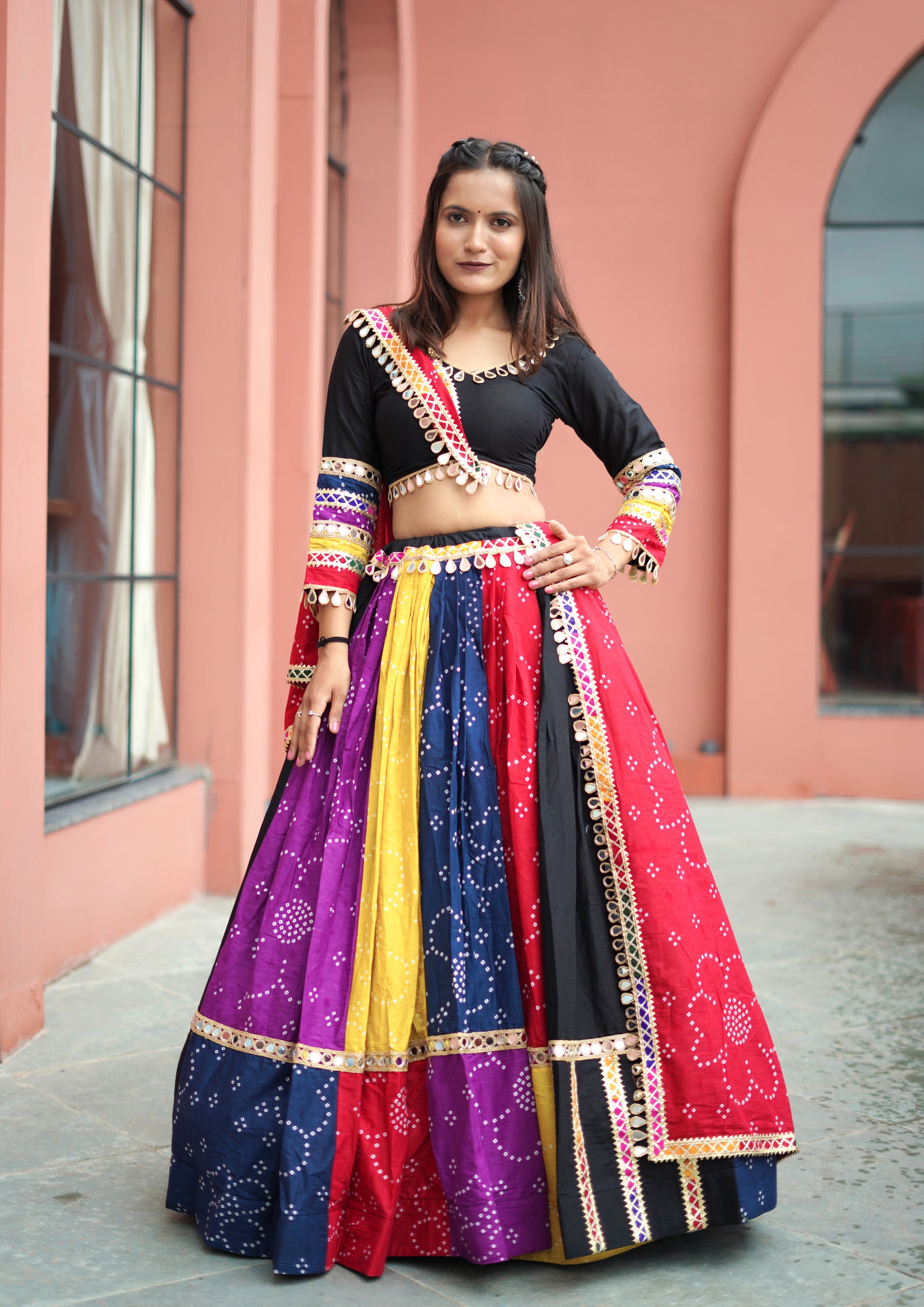 Multi Color Bandhej Printed Cotton Navratri Special Lehenga Choli