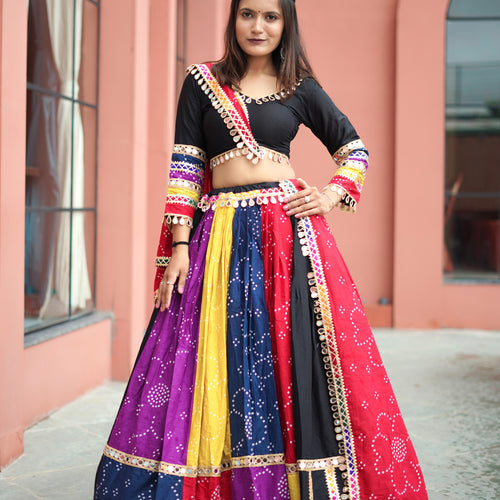 Multi Color Bandhej Printed Cotton Navratri Special Lehenga Choli