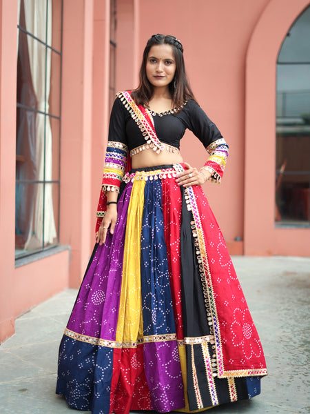 Multi Color Bandhej Printed Cotton Navratri Special Lehenga Choli