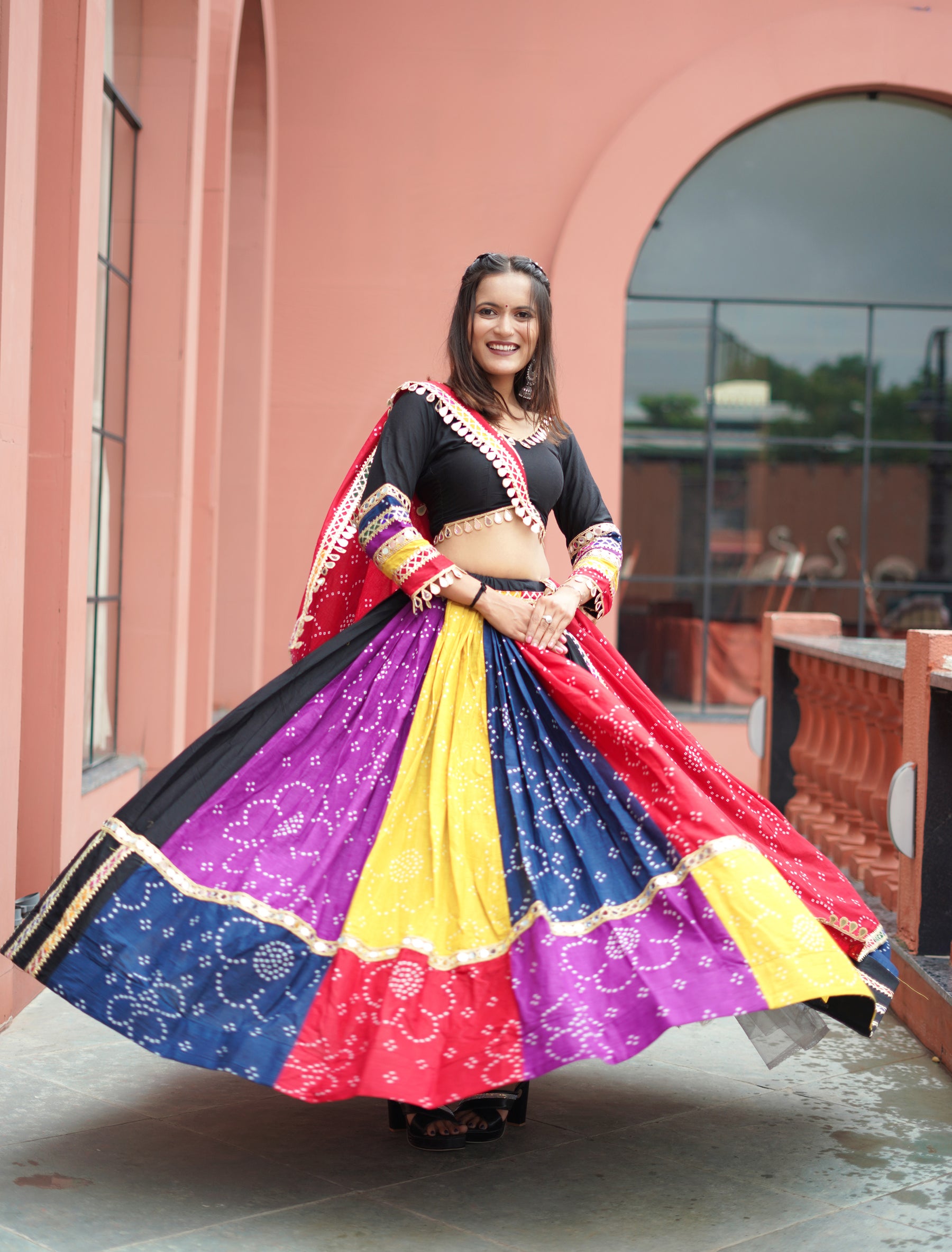 Multi Color Bandhej Printed Cotton Navratri Special Lehenga Choli