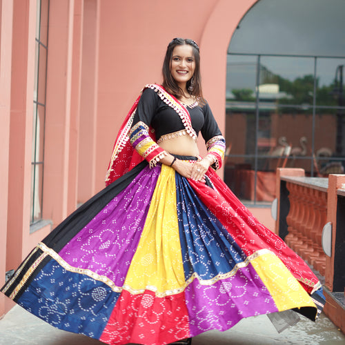 Multi Color Bandhej Printed Cotton Navratri Special Lehenga Choli