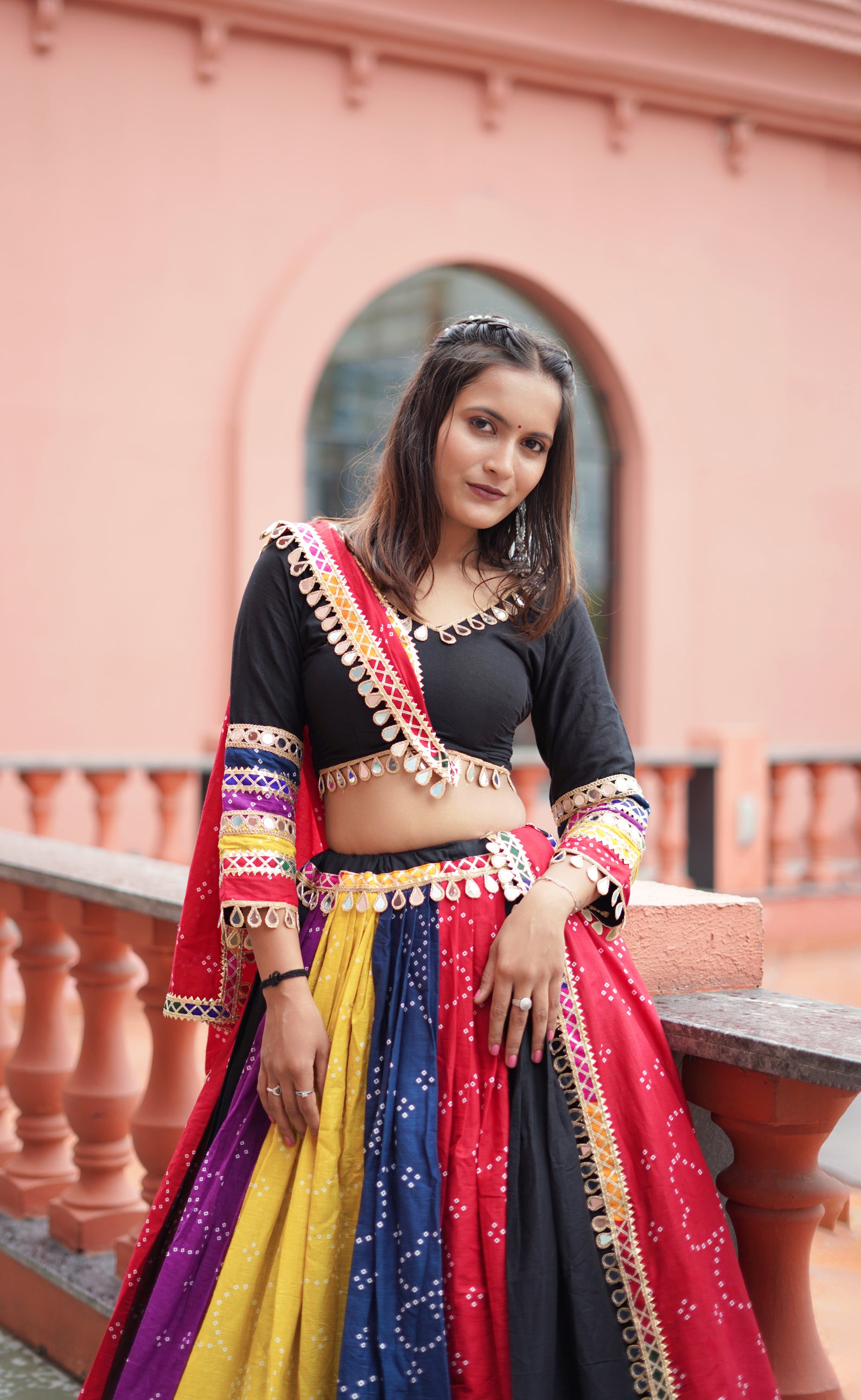 Multi Color Bandhej Printed Cotton Navratri Special Lehenga Choli