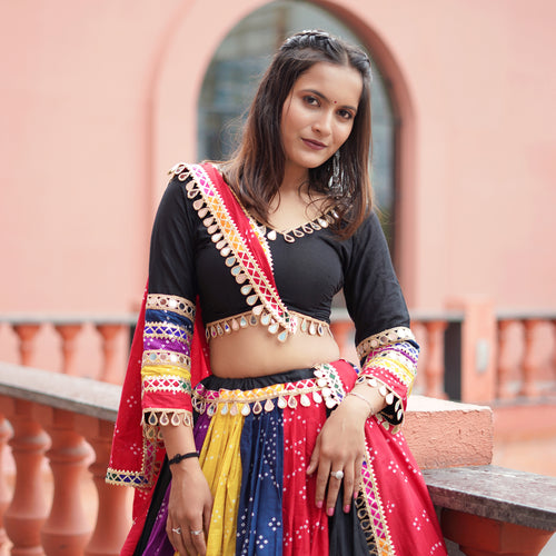 Multi Color Bandhej Printed Cotton Navratri Special Lehenga Choli
