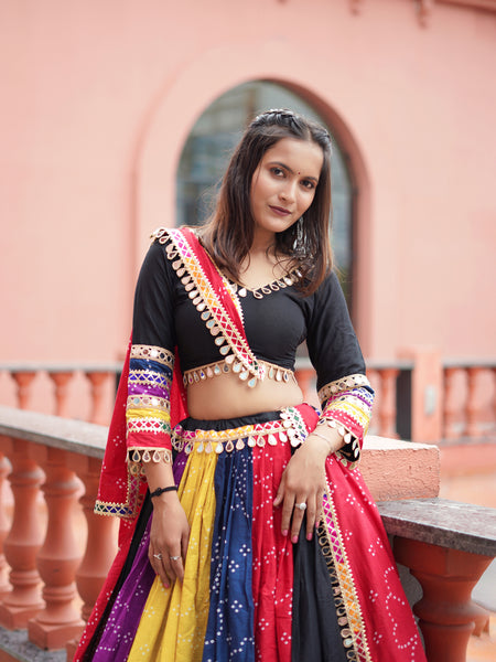 Multi Color Bandhej Printed Cotton Navratri Special Lehenga Choli
