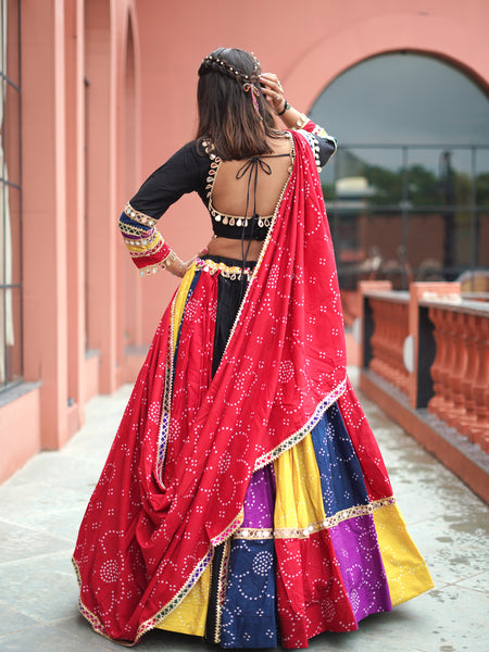 Multi Color Bandhej Printed Cotton Navratri Special Lehenga Choli