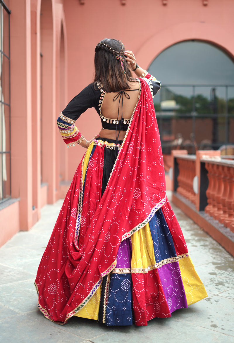 Multi Color Bandhej Printed Cotton Navratri Special Lehenga Choli