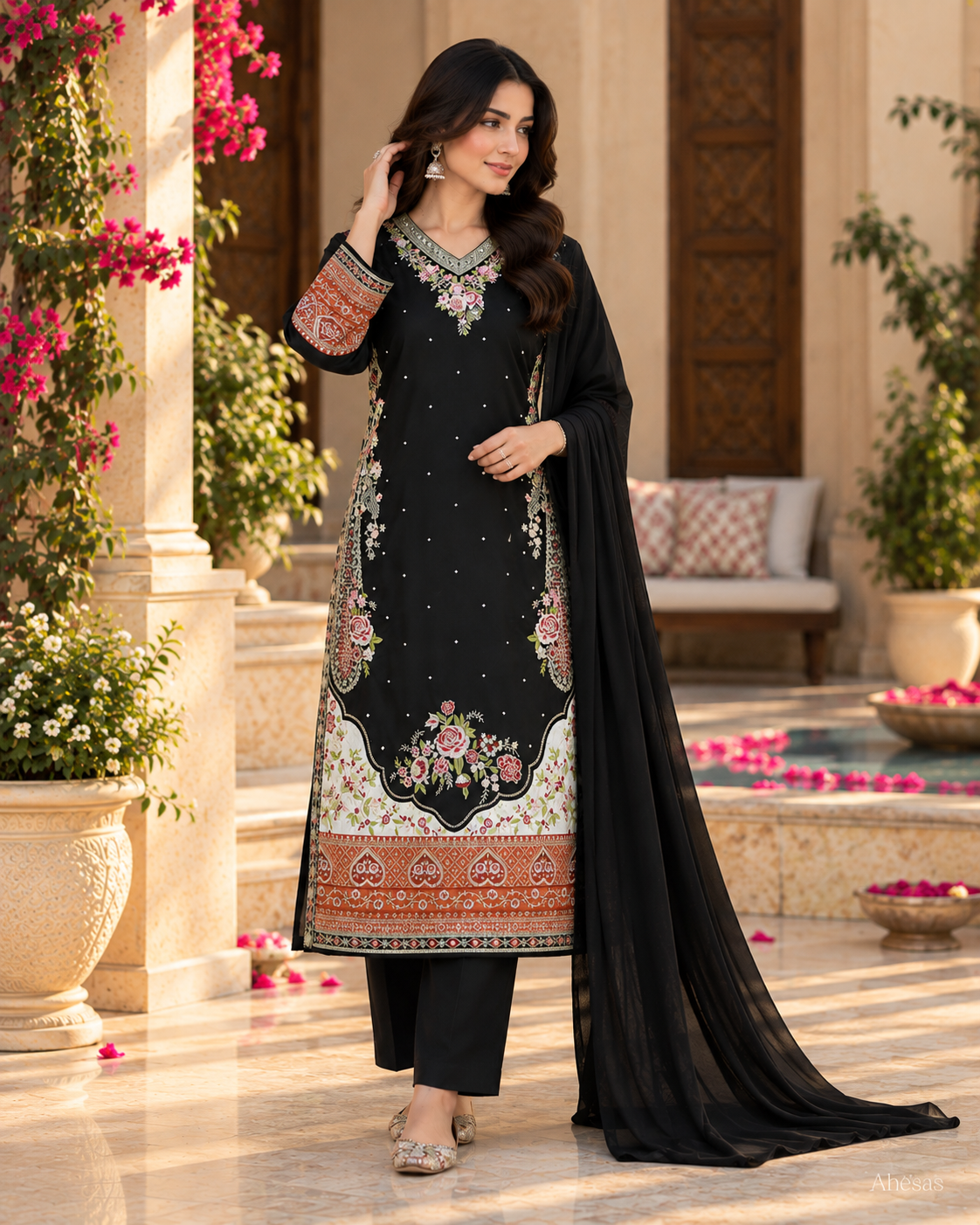 Black Embroidered Sequins Pakistani Salwar Suit
