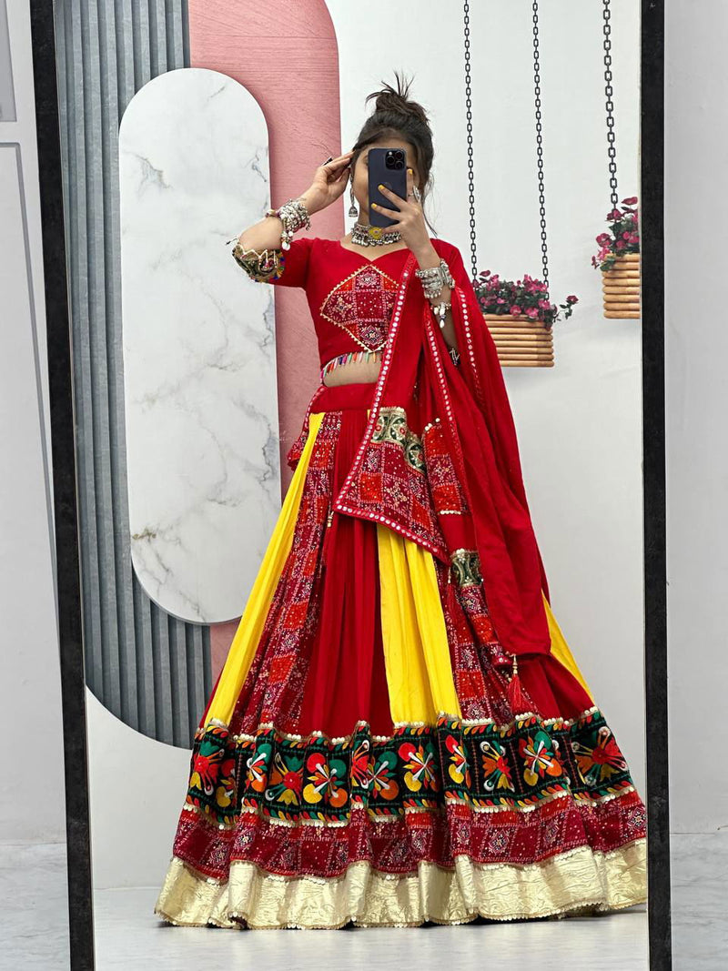 Traditional Gamthi Style Red Color Navratri Designer Pure Cotton  Lehenga Choli - Ahesas