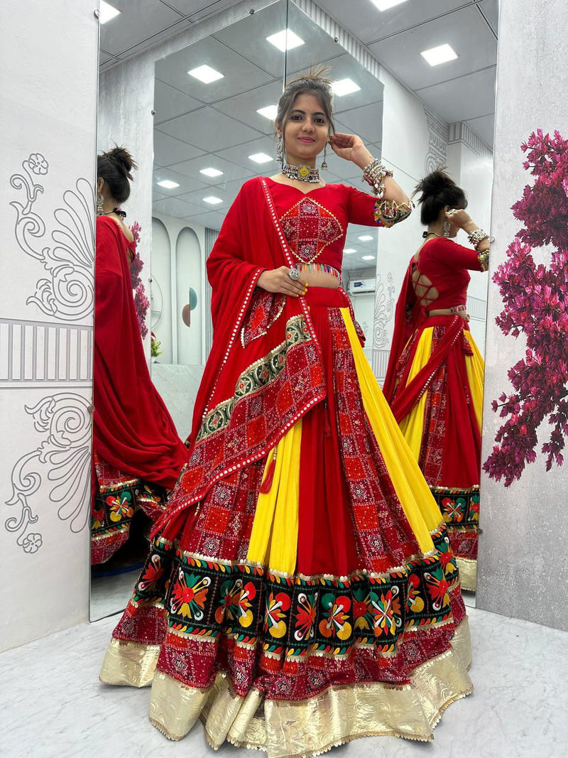 Traditional Gamthi Style Red Color Navratri Designer Pure Cotton  Lehenga Choli - Ahesas