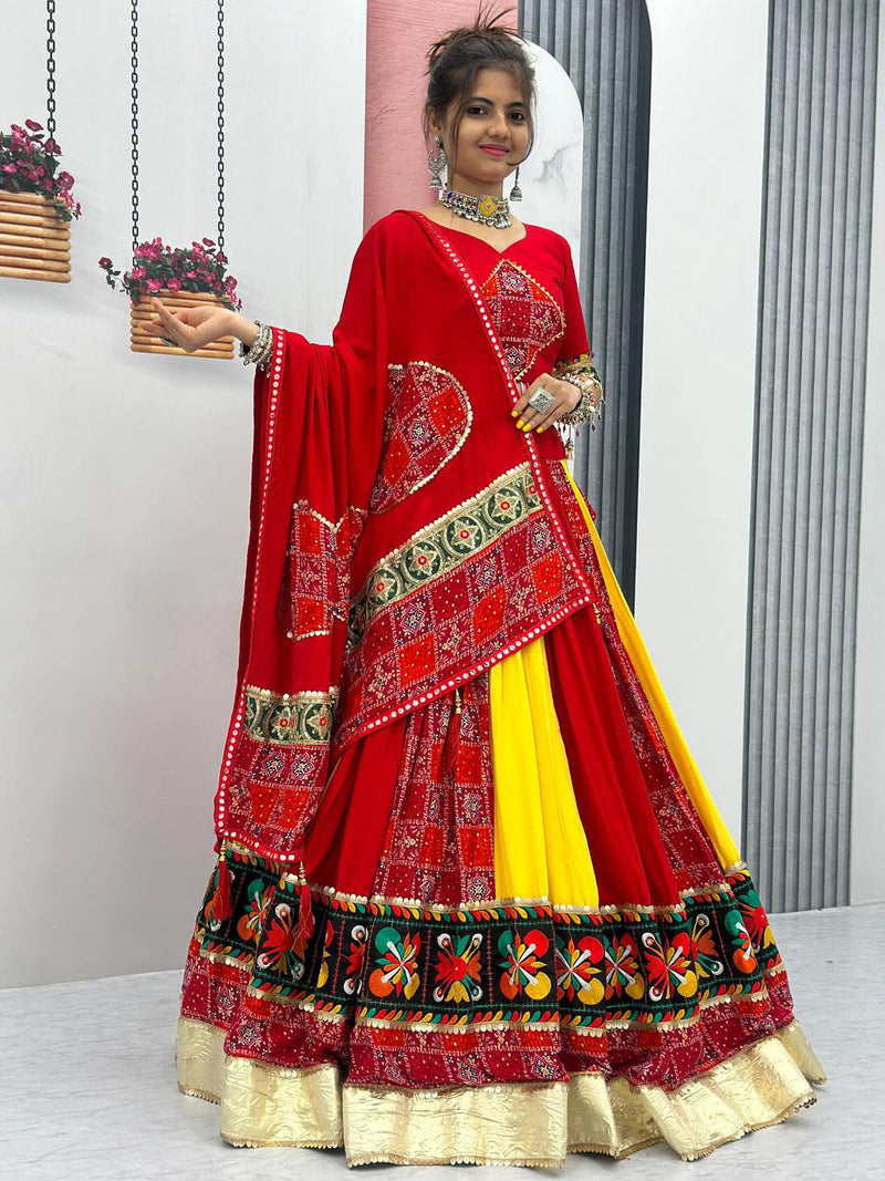 Traditional Gamthi Style Red Color Navratri Designer Pure Cotton  Lehenga Choli - Ahesas