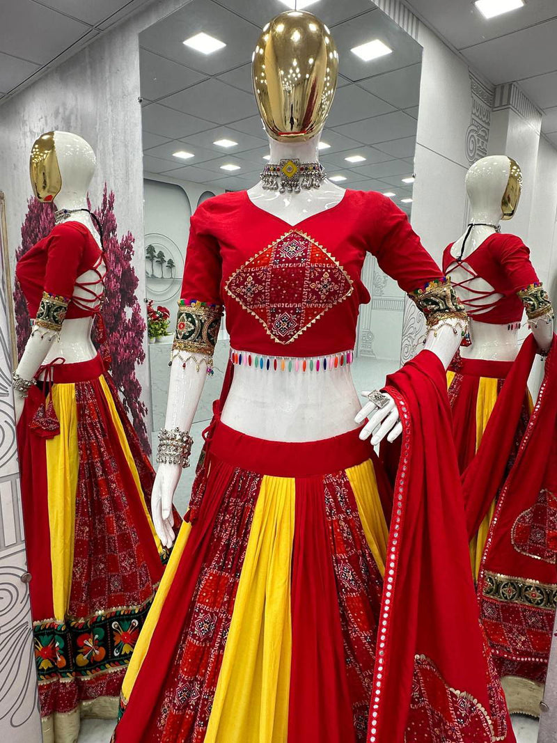 Traditional Gamthi Style Red Color Navratri Designer Pure Cotton  Lehenga Choli - Ahesas