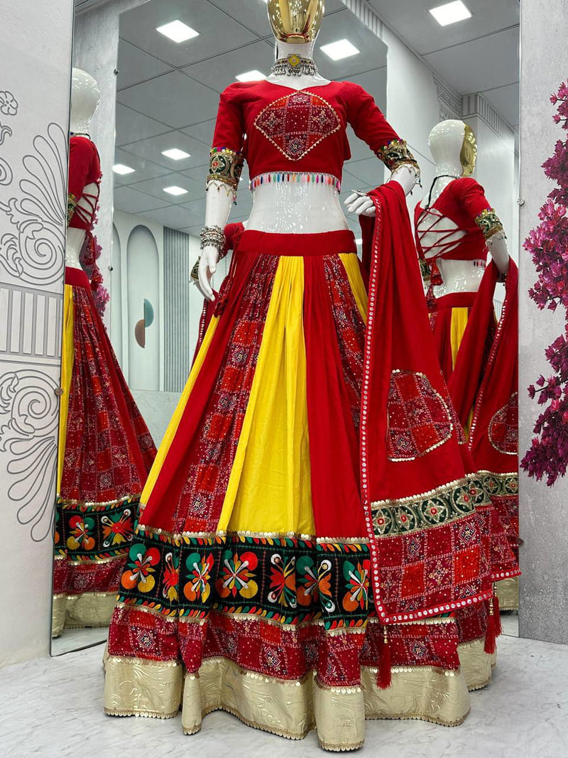 Traditional Gamthi Style Red Color Navratri Designer Pure Cotton  Lehenga Choli - Ahesas