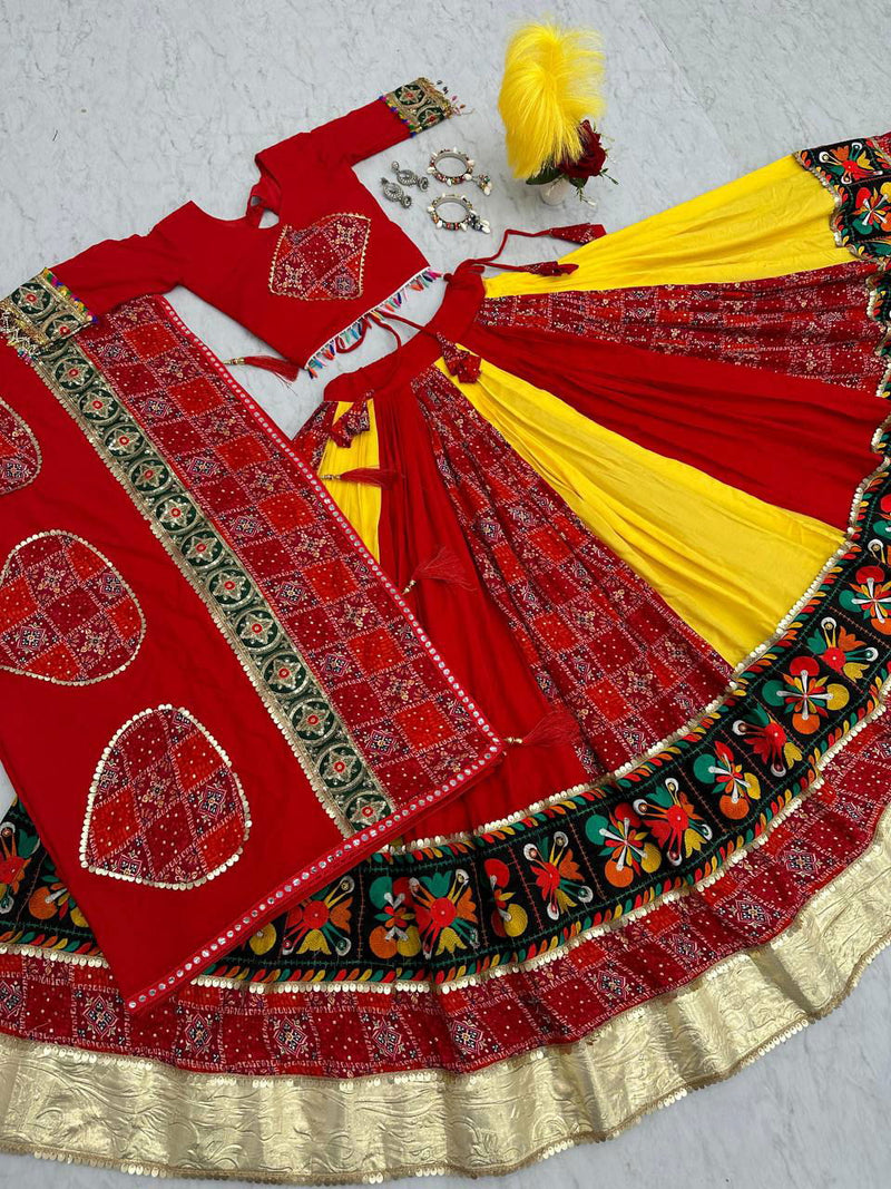 Traditional Gamthi Style Red Color Navratri Designer Pure Cotton  Lehenga Choli - Ahesas