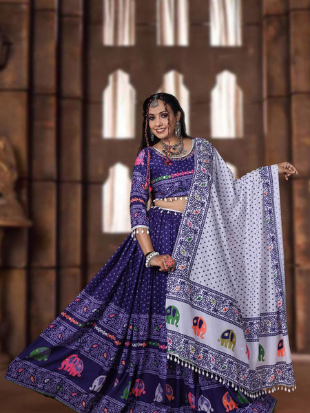 Violet Color Digital Printed Mirror Work Navratri Designer Lehenga - Ahesas