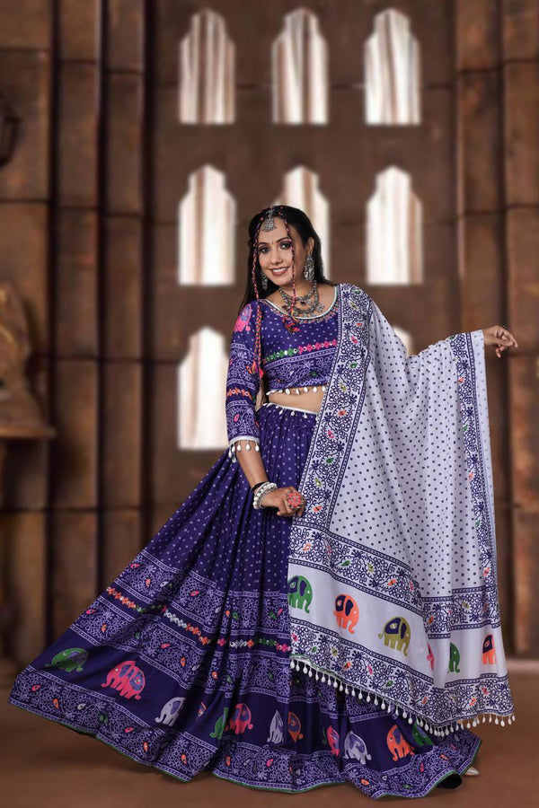 Violet Color Digital Printed Mirror Work Navratri Designer Lehenga - Ahesas