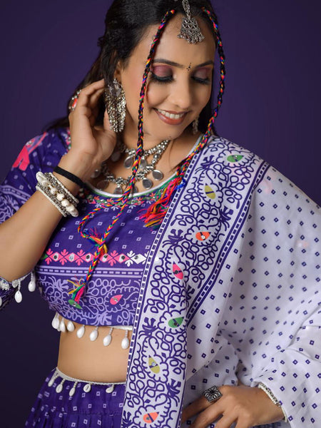 Violet Color Digital Printed Mirror Work Navratri Designer Lehenga - Ahesas