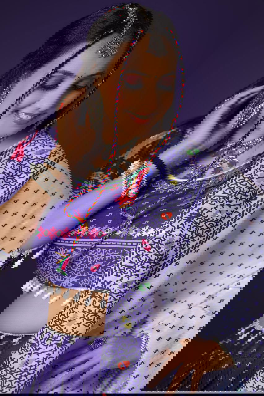 Violet Color Digital Printed Mirror Work Navratri Designer Lehenga - Ahesas