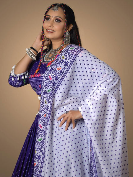 Violet Color Digital Printed Mirror Work Navratri Designer Lehenga - Ahesas