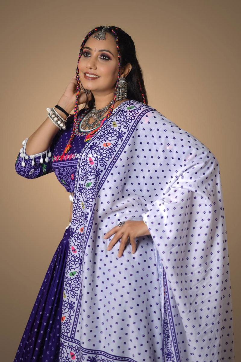 Violet Color Digital Printed Mirror Work Navratri Designer Lehenga - Ahesas
