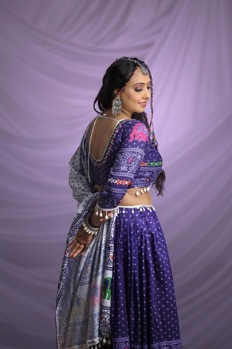 Violet Color Digital Printed Mirror Work Navratri Designer Lehenga - Ahesas