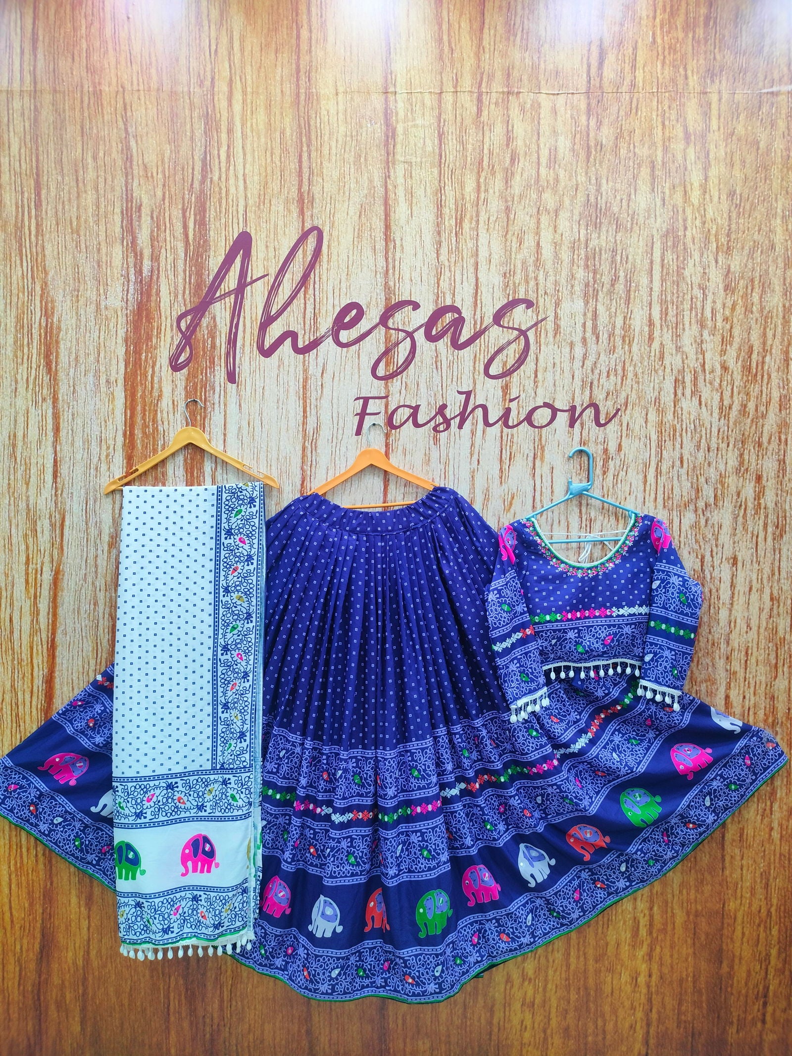 Violet Color Digital Printed Mirror Work Navratri Designer Lehenga - Ahesas