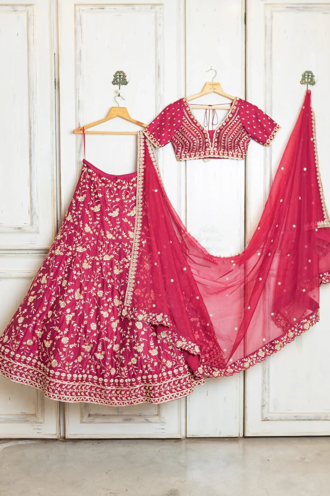 Gajri Color Satin Silk With Heavy Embroidery Work Wedding Lehenga