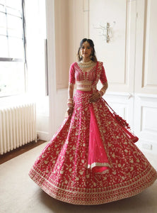 Gajri Color Satin Silk With Heavy Embroidery Work Wedding Lehenga