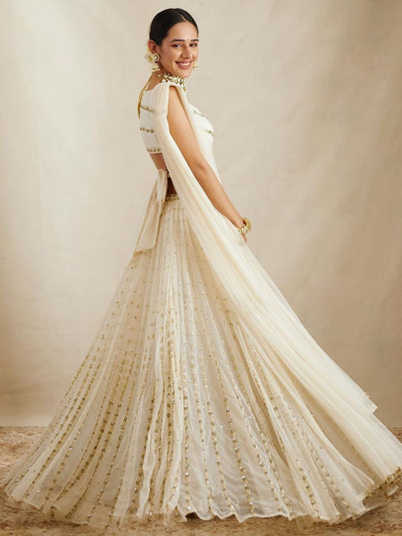 White Color Sequins Embroidery Work Designer Georgette Lehenga Choli