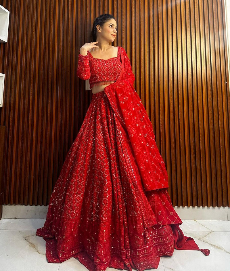 Red Color Gorgeous Wedding Special Sequence Worked Lehenga Choli