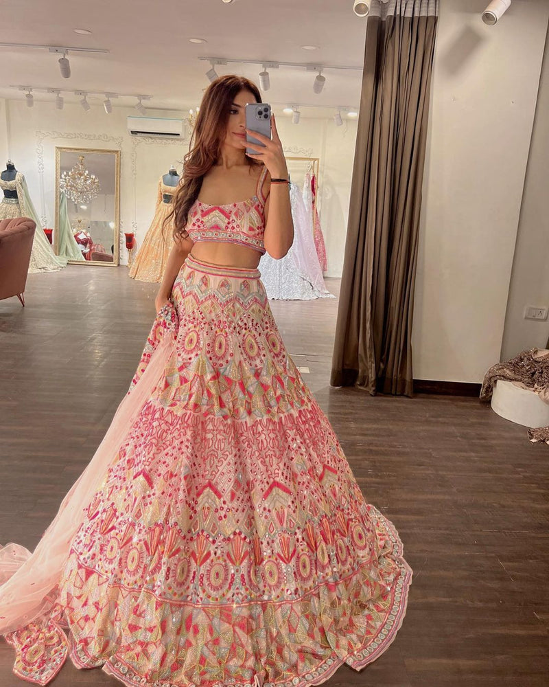 Pink Color Georgette With Sequence work Designer Lehenga Choli
