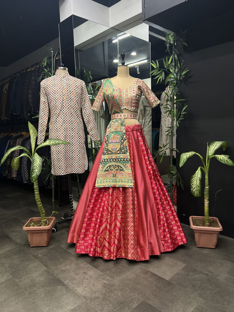 Red Color Heavy Malai Satin Fabric Wedding Wear Designer Lehenga Set