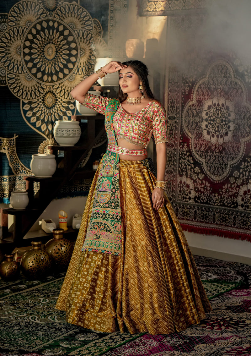 Yellow Color Heavy Malai Satin Fabric Wedding Wear Designer Lehenga Set