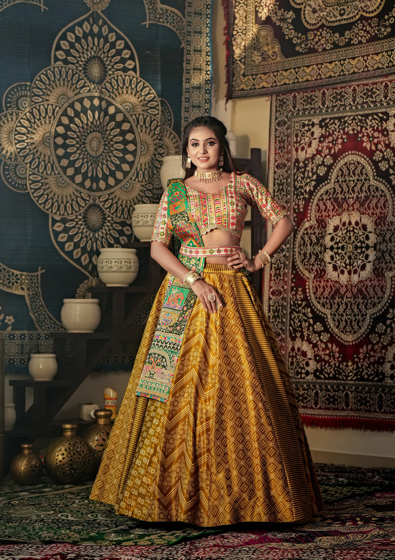 Yellow Color Heavy Malai Satin Fabric Wedding Wear Designer Lehenga Set