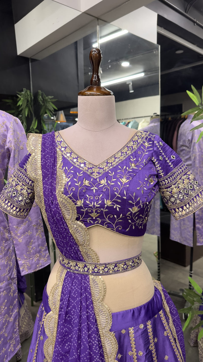 Purple Color Heavy Satin Embroidery Sequence Work Wedding Lehenga Choli