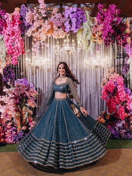 Blue Color Designer Georgette  sequins  Embroidery Work Lehenga Choli