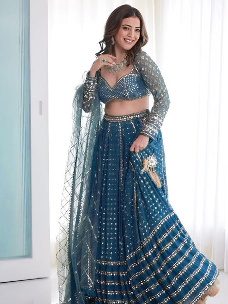 Blue Color Designer Georgette  sequins  Embroidery Work Lehenga Choli