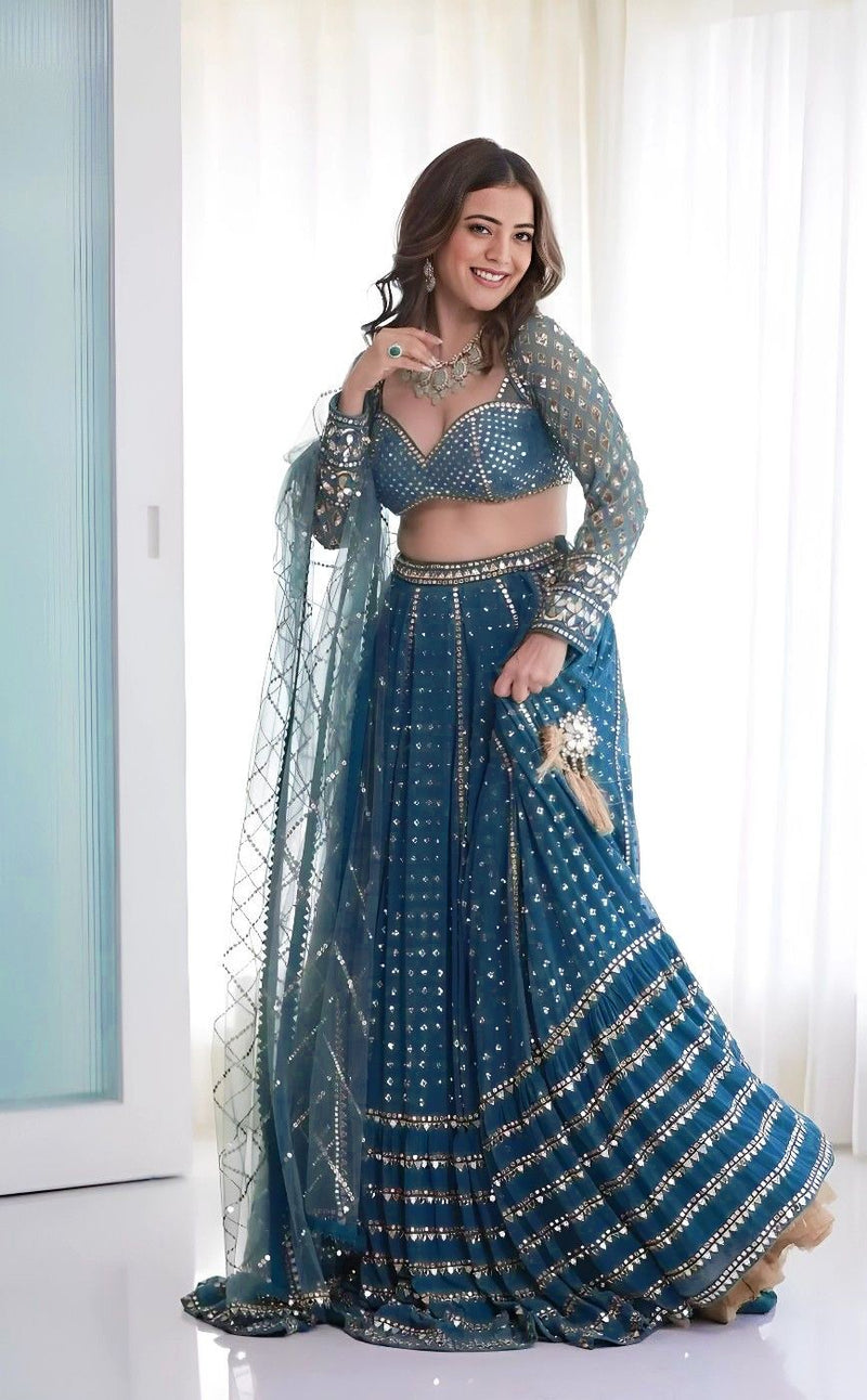 Blue Color Designer Georgette Sequence Embroidery Work Lehenga Choli