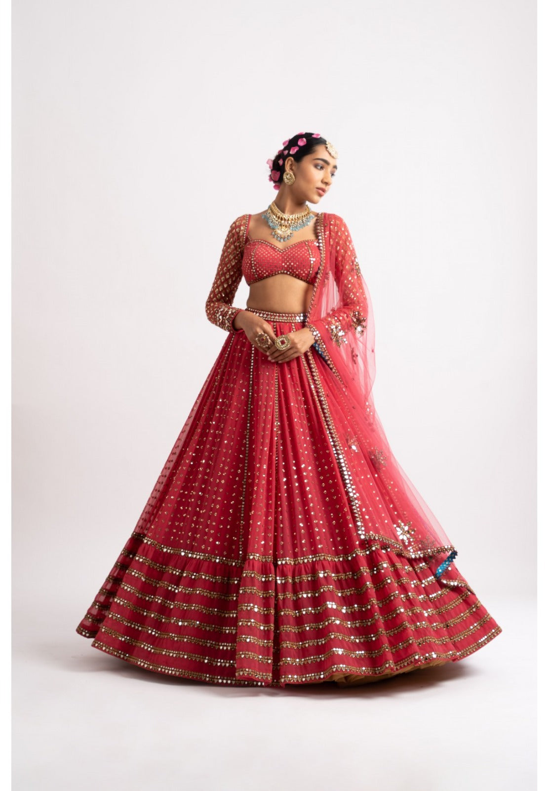 Red Color Designer Trendy sequins Embroidery Work Lehenga Choli