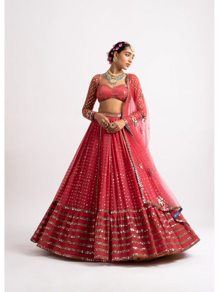 Red Color Designer Trendy sequins Embroidery Work Lehenga Choli
