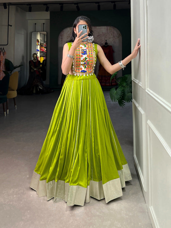 Parrot  Color Navratri Lehenga with Gota Patti Work Special Blouse Set