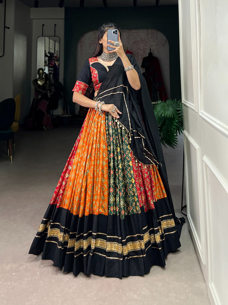 Multi Color Pure Cotton & Dolla Silk Foil Print Ready To Wear Navratri Specials Lehenga Choli Set