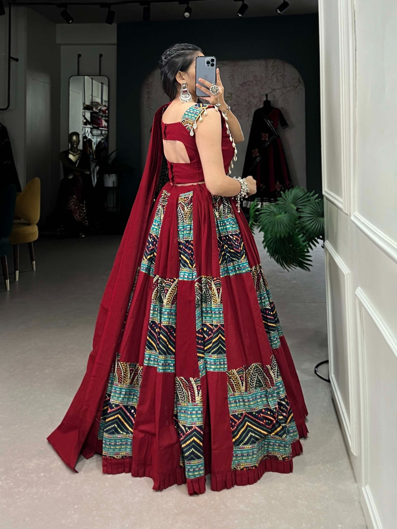 Maroon Pastel Color Pure Cotton Plain & Printed With Foil Work Navratri Lehenga Choli