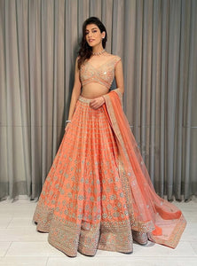Orange Color Trendy Designer sequins embroidery Work Wedding Wear Lehenga Choli